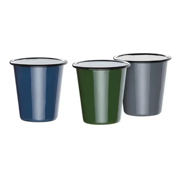 Set of 6 Enamelled Steel Tumblers Grey and Black 310 ml
