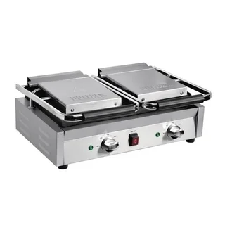 Grill de Contact Double Professionnel Inox Rainuré - Plaque Supérieure et Inférieure Striées pour Bistro