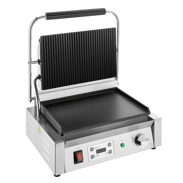 Large Single Contact Grill - Interchangeable Grooved and Smooth Plates