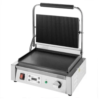 Large Single Contact Grill - Interchangeable Grooved and Smooth Plates
