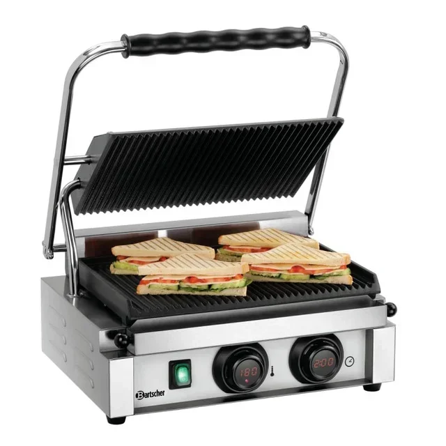 Panini Grill with Ribbed Cooking Plates - Contact Grill Machine