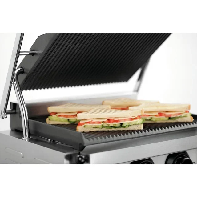 Panini Grill with Ribbed Cooking Plates - Contact Grill Machine