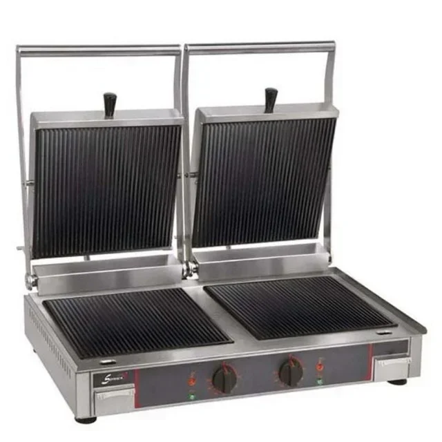 Double Electric Grill with Grooved Vitroceramic Plates
