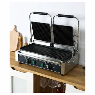 Double Panini Grill - Ribbed Cooking Plates