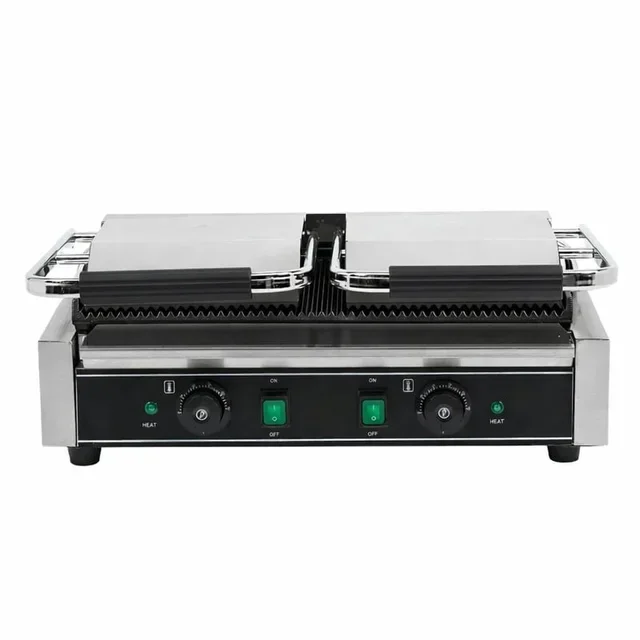 Double Panini Grill - Ribbed Cooking Plates