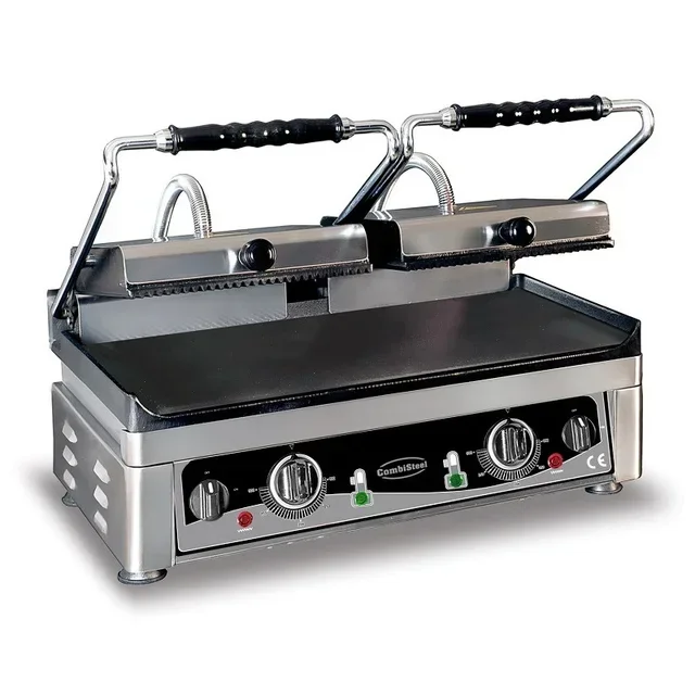 Double-Sided Panini Grill - Smooth and Ribbed Interchangeable Plates