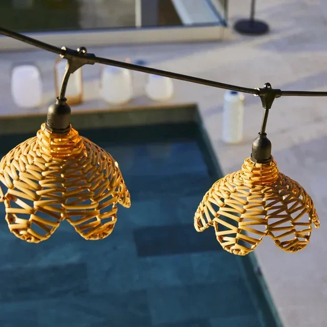 Guirlande Guinguette 6m Raccordable avec Abat-Jour Rotin - Flower Light