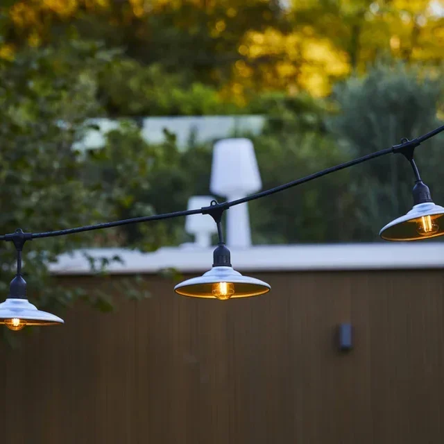 Outdoor String Lights 6m Galvanized Steel Shade - Bowl Light