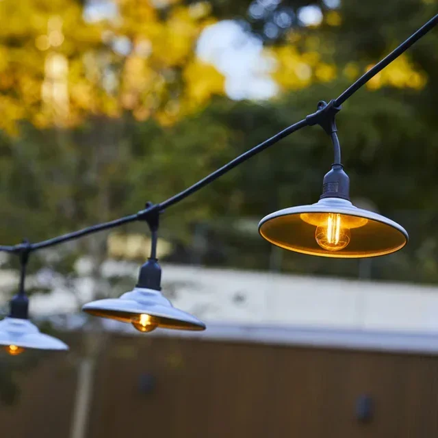 Outdoor String Lights 6m Galvanized Steel Shade - Bowl Light