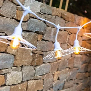 Connectable Bistro String Lights 6m with Metal Lampshade - White Chic Light