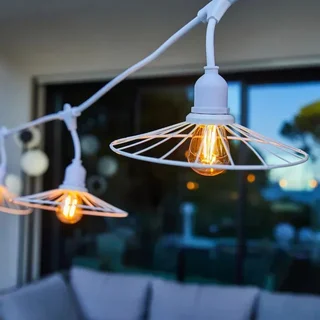 Connectable Bistro String Lights 6m with Metal Lampshade - White Chic Light