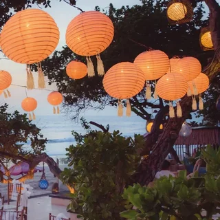 Outdoor Solar String Lights 7.5m with Fabric Lanterns - LED Decorative Lighting Garden Patio