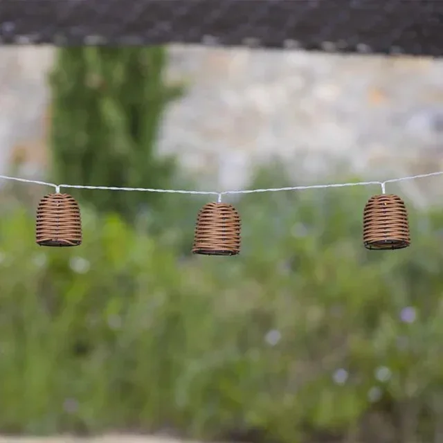 Solar-Lichterkette Rattan 3,8m Formentera - Geflochtener Lampenschirm