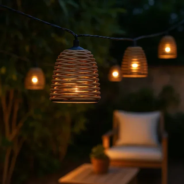 Solar-Lichterkette Rattan 3,8m Formentera - Geflochtener Lampenschirm