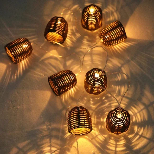 Solar-Lichterkette Rattan 3,8m Formentera - Geflochtener Lampenschirm