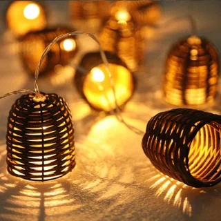 Solar-Lichterkette Rattan 3,8m Formentera - Geflochtener Lampenschirm