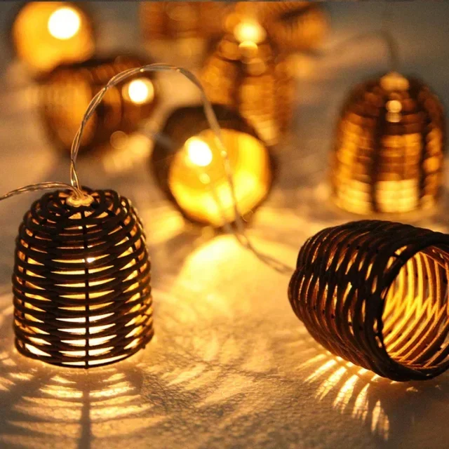 Solar-Lichterkette Rattan 3,8m Formentera - Geflochtener Lampenschirm