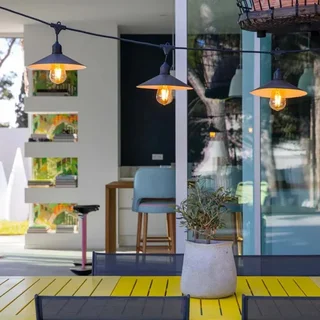 Solar String Lights 6m Steel Shade Vinty Light