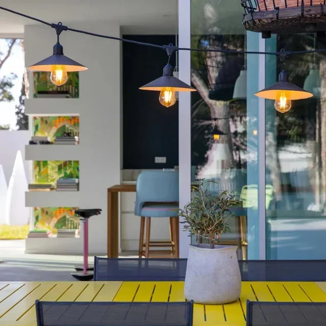 Solar String Lights 6m Steel Shade Vinty Light