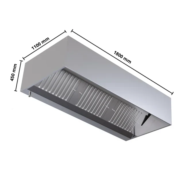 Professional Cubic Hood 1100 mm Depth with LED Lighting - Motorless Version - Length 1800 mm