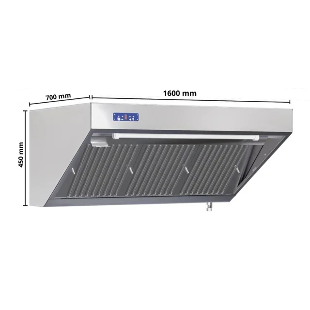 Professional Snack Range Hood Complete 700x1600 mm - Integrated Motor, LED Lighting and Speed Controller