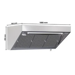 Hotte de Snack Profondeur 700 mm Équipée LED Sans Moteur - Longueur 1800 mm