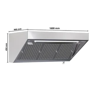 Coifa Profissional Snack 900mm Profundidade LED Integrado Sem Motor - Comprimento 1600mm