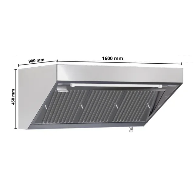 Commercial Snack Hood 900mm Depth Integrated LED Without Motor - Length 1600mm