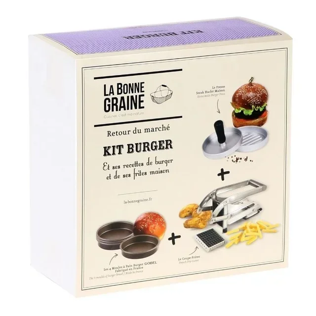 Complete Burger Preparation Kit - Hamburger Patty Press, Hamburger Bun Molds and French Fry Cutter
