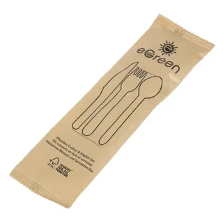 Eco-Friendly Wooden Cutlery 4-in-1 - Complete Set Fork Knife Spoon Napkin - Pack 250 Individually Wrapped Pieces