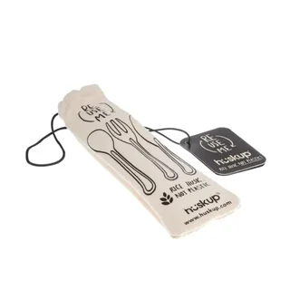 Kit de Talheres Ecológicos em Fibra de Arroz com Bolsa de Juta