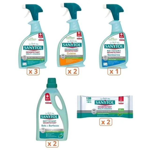 Sanytol 4-in-1 Pack - Multi-Surface Disinfectant Cleaner for Kitchen, Bathroom and Floors