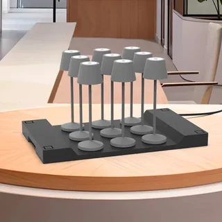 Lampada da Comodino Touch LED Emily Grigia con Stazione di Ricarica Integrata - Confezione da 9 Unità