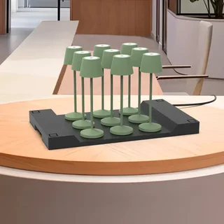 Lámpara de Mesita de Noche Táctil LED Emily Olive con Estación de Carga Integrada - Pack de 9 Unidades