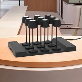 Lámpara de Mesita de Noche Táctil LED Emily Negra con Estación de Carga Integrada - Pack de 9 Unidades