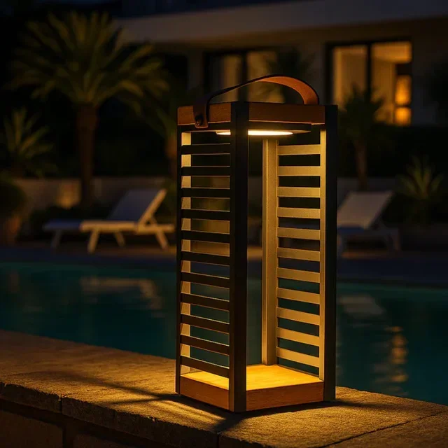 Ferian Solar Lantern H 50 cm - Natural Wood Look