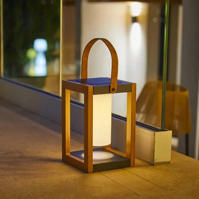 Solar Outdoor Lantern Wood Look 32 cm Height - Seraphina