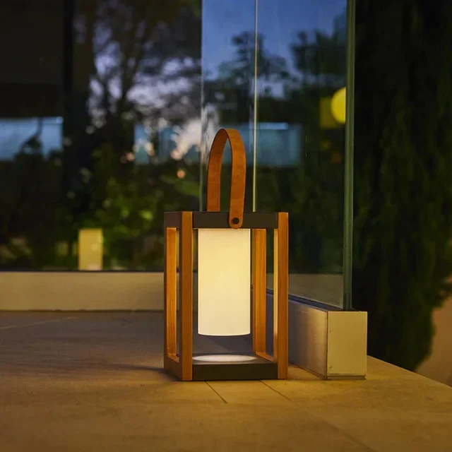 Solar Outdoor Lantern Wood Look 32 cm Height - Seraphina