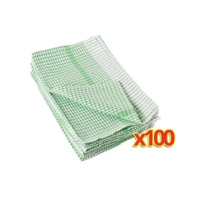 Lot de 100 Torchons de Cuisine Vert - 100% Coton Absorbant