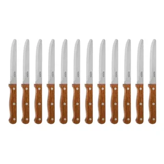 Set of 12 Steak Knives with Wooden Handles
