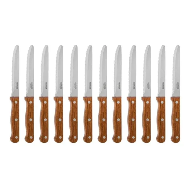 Set of 12 Steak Knives with Wooden Handles