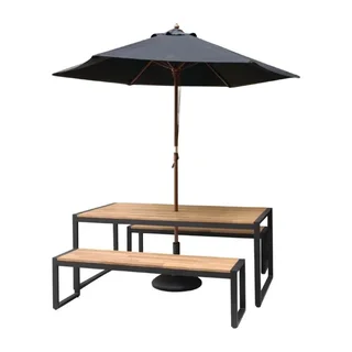 Set of 2 Industrial Garden Benches Steel and Acacia Wood 160 cm