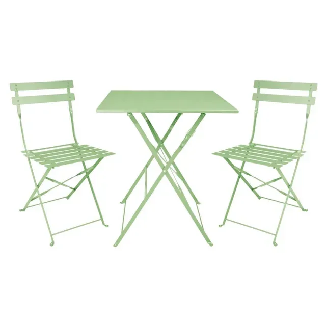 Set of 2 Folding Steel Chairs Light Green Color