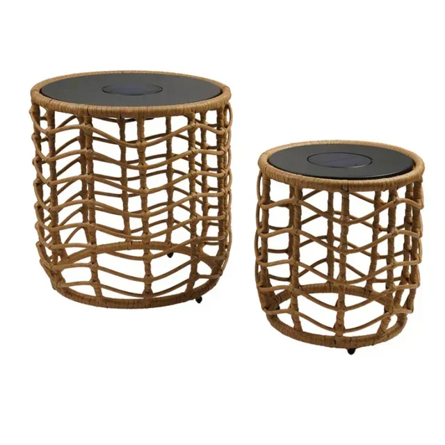 Lot de 2 Tables d'Appoint Solaires en Rotin Nerita