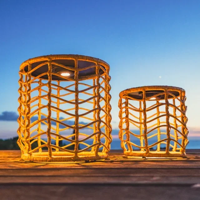 Set of 2 Nerita Rattan Solar Tables