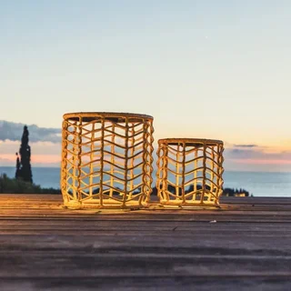 Lot de 2 Tables d'Appoint Solaires en Rotin Nerita