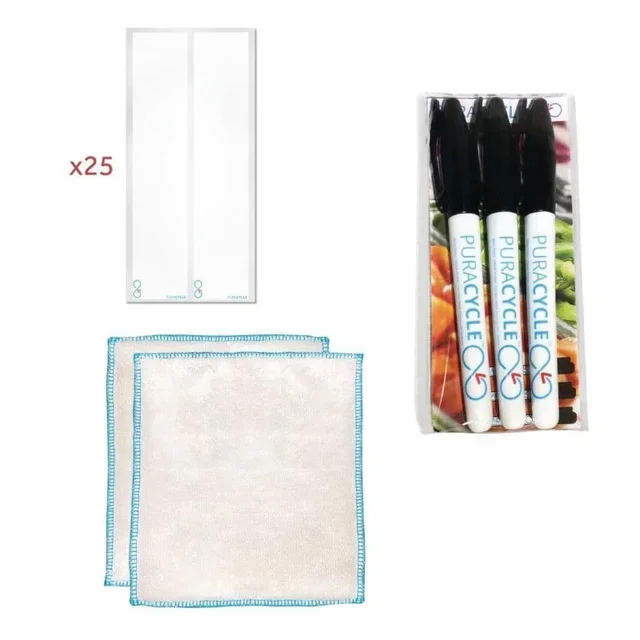 Pack of 25 Reusable Blank Labels for Bottles with 3 Markers and 2 Cloths