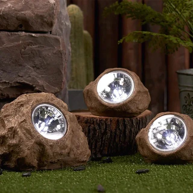 Conjunto de 3 Decorações Solares Rocky Brown - Iluminação Exterior