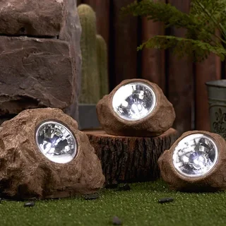 Conjunto de 3 Decorações Solares Rocky Brown - Iluminação Exterior