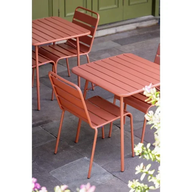 Terracotta Metal Garden Chair - Set of 4 - Slatted Structure